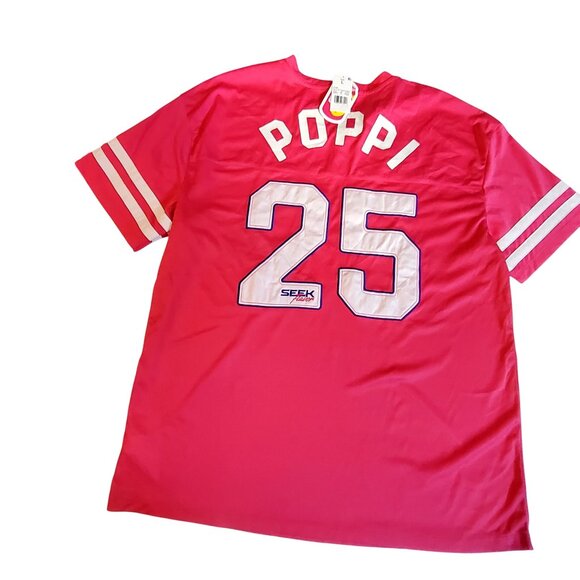 Poppi Pink "Thirst No More" Graphic Tee - Large Striped Short Sleeves  V-Neck - Picture 2 of 7